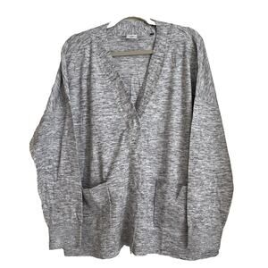 Cabi Marled Cotton Cardigan Sweater - White/Grey/Black - Sz XL